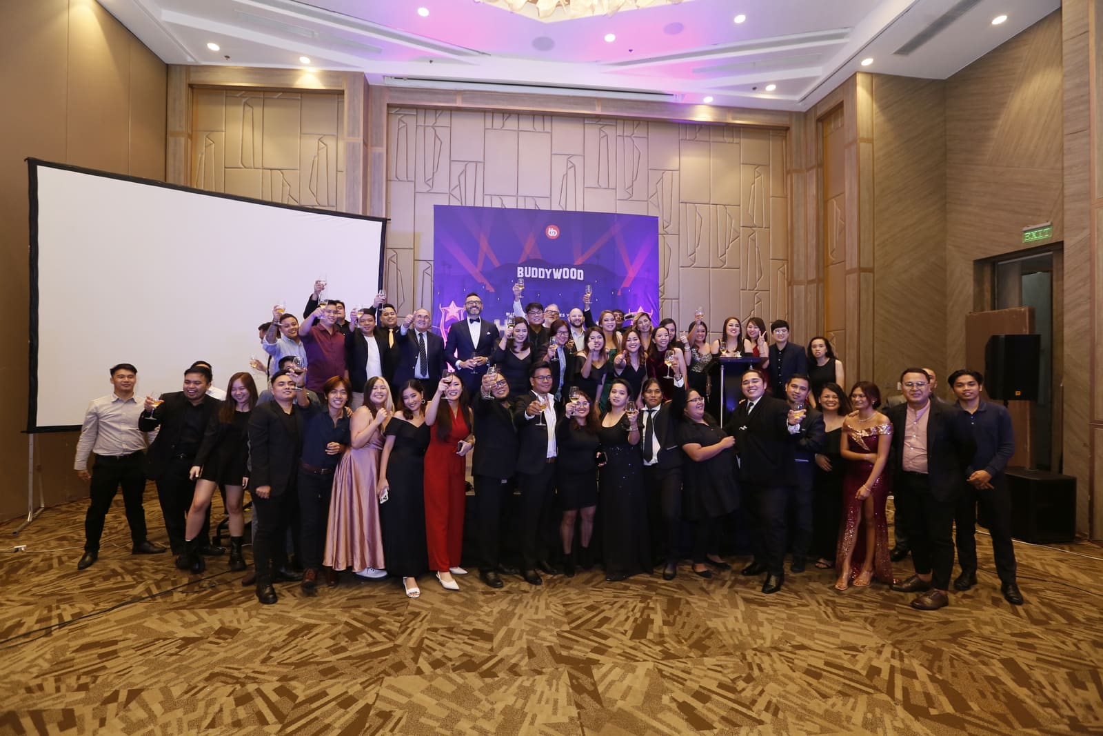 The BuddyBoss Manila team at the BuddyWood gala, Philippines